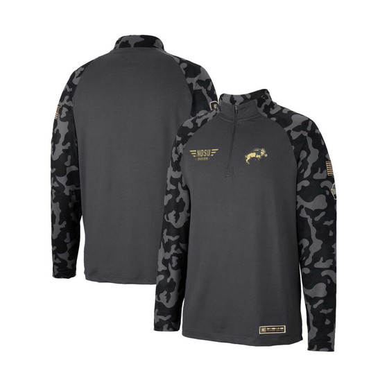 Men's Charcoal NDSU Bison OHT Military-Inspired Appreciation Long Range Raglan Quarter-Zip Jacket