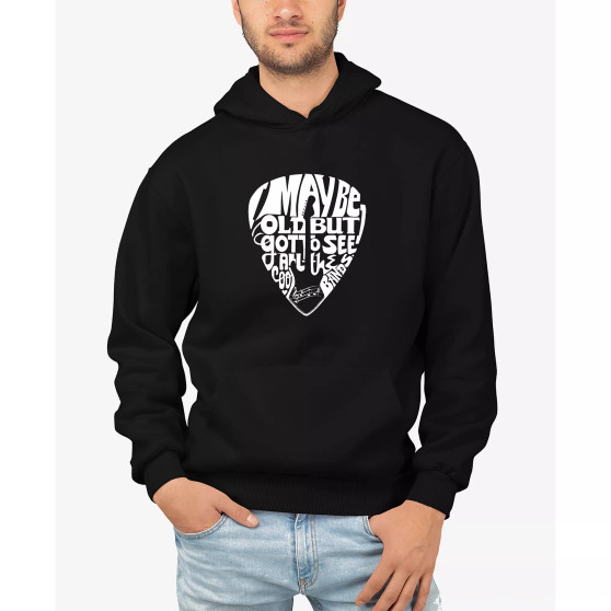 Men's Guitar Pick Word Art Long Sleeve Hooded Sweatshirt