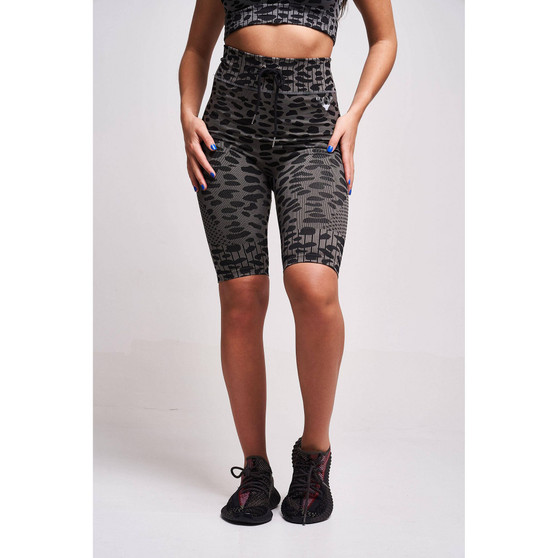 Women's Neva Recycled Leopard High Waisted Cycling Short - Grey