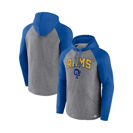 Men's Branded Heathered Gray, Royal Los Angeles Rams By Design Raglan Pullover Hoodie