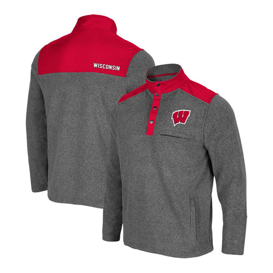 Men's Heather Charcoal, Red Wisconsin Badgers Huff Snap Pullover