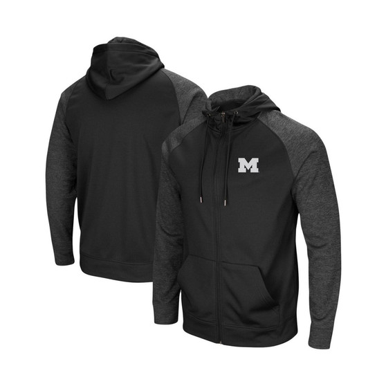 Men's Black Michigan Wolverines Big and Tall Blackout Raglan Full-Zip Hoodie