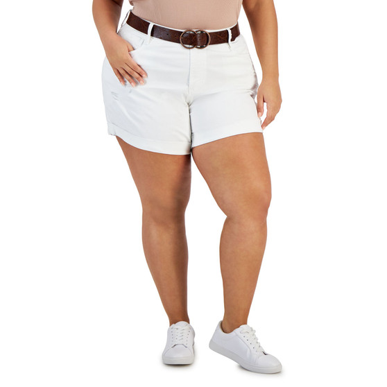 Trendy Plus Size Belted Jean Shorts