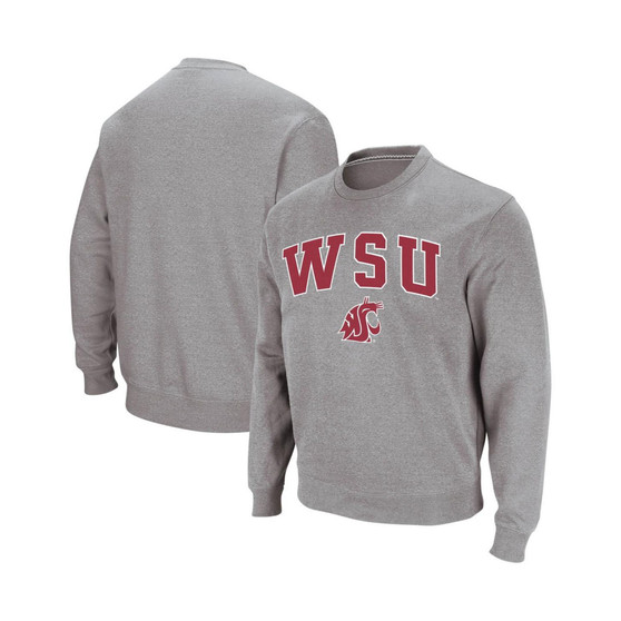 Men's Heather Gray Washington State Cougars Arch & Logo Crew Neck Sweatshirt