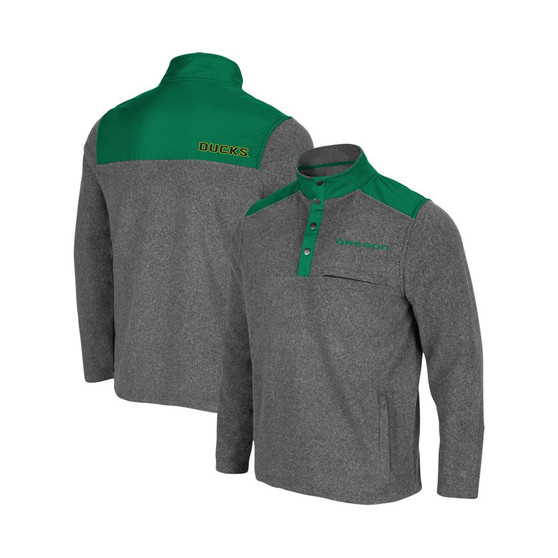 Men's Heathered Charcoal and Green Oregon Ducks Huff Snap Pullover