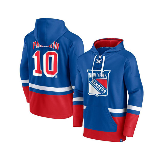 Men's Artemi Panarin Blue, Red New York Rangers Player Lace-Up V-Neck Pullover Hoodie