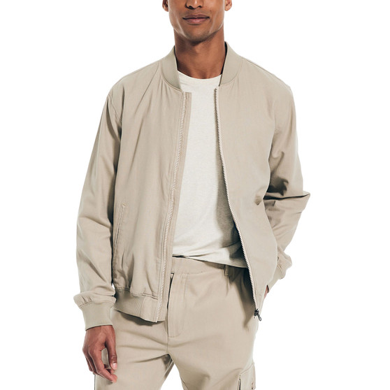Men's Zip-Front Linen Blend Varsity Jacket