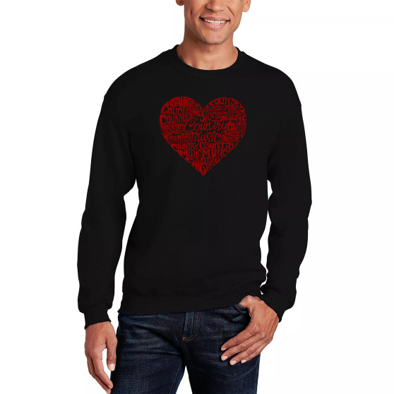 Men's Country Music Heart Word Art Crewneck Sweatshirt
