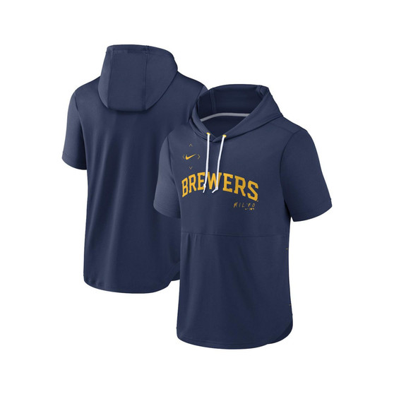Men's Navy Milwaukee Brewers Springer Short Sleeve Team Pullover Hoodie