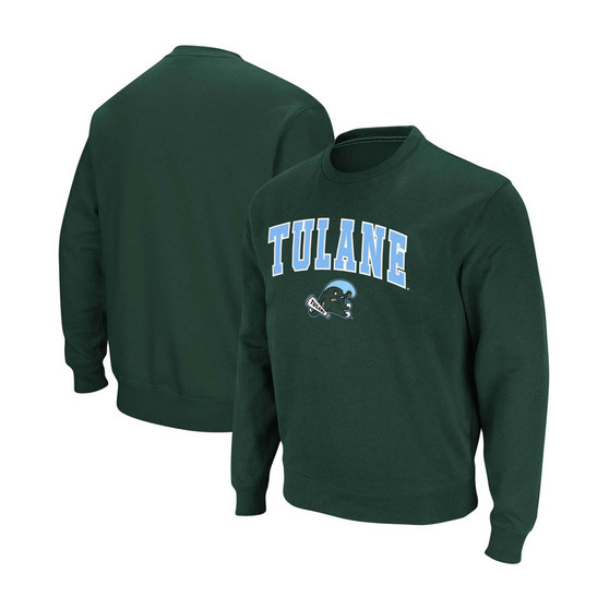 Men's Green Tulane Green Wave Arch Logo Tackle Twill Pullover Sweatshirt