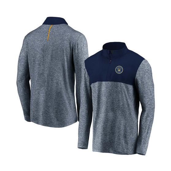 Men's Heathered Navy Milwaukee Brewers Iconic Marble Clutch Half-Zip Jacket