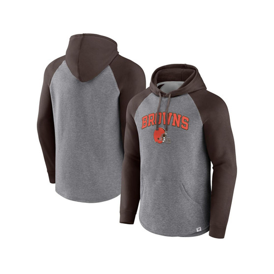Men's Branded Heathered Gray, Brown Cleveland Browns By Design Raglan Pullover Hoodie