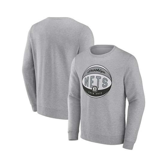 Men's Branded Heathered Gray Brooklyn Nets True Classics Vint Pullover Sweatshirt