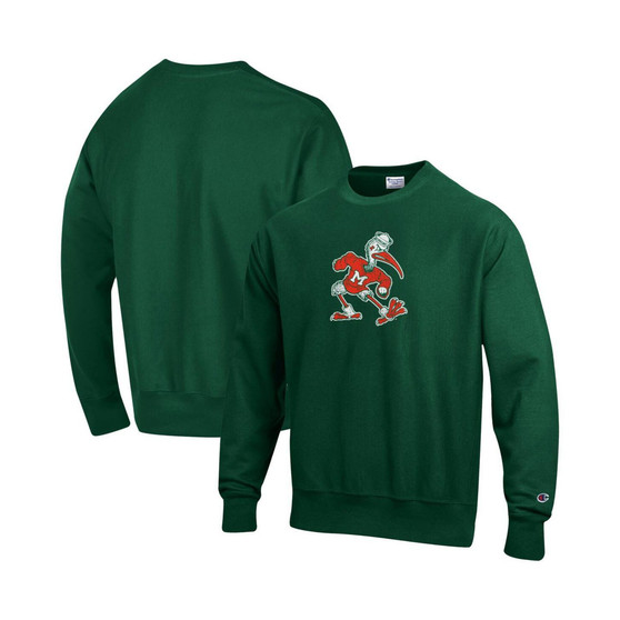 Men's Green Miami Hurricanes Vault Logo Reverse Weave Pullover Sweatshirt