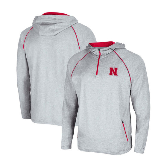 Men's Heather Gray Nebraska Huskers Timeline Raglan Quarter-Zip Hoodie