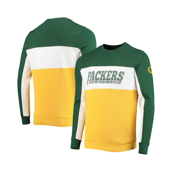 Men's Green and Gold-Tone Green Bay Packers Color Block Pullover Sweatshirt