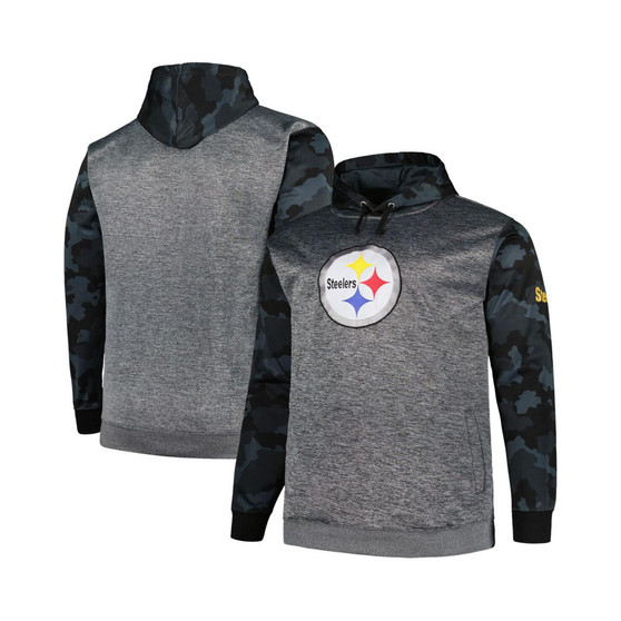 Men's Branded Heather Charcoal Pittsburgh Steelers Big and Tall Camo Pullover Hoodie