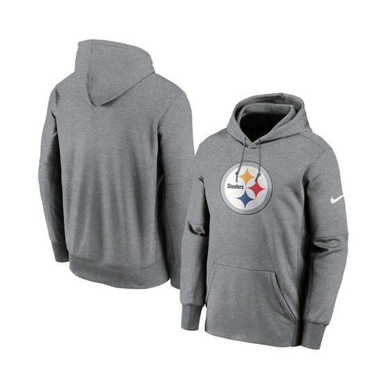 Men's Heathered Gray Pittsburgh Steelers Fan Gear Primary Logo Performance Pullover Hoodie
