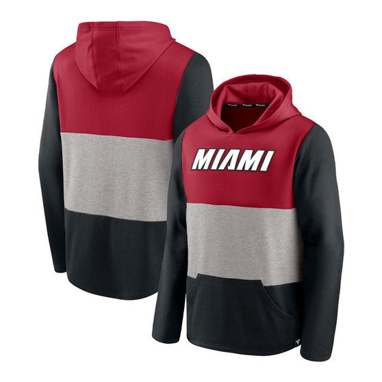 Men's Red and Black Miami Heat Linear Logo Comfy Colorblock Tri-Blend Pullover Hoodie