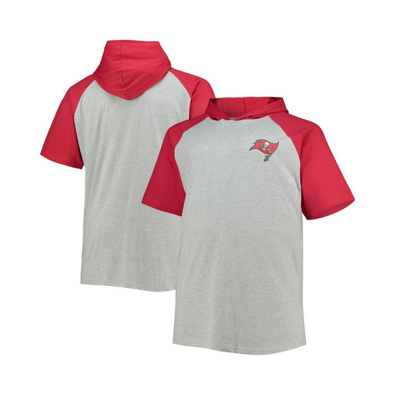 Men's Heathered Gray, Red Tampa Bay Buccaneers Big and Tall Raglan Short Sleeve Pullover Hoodie