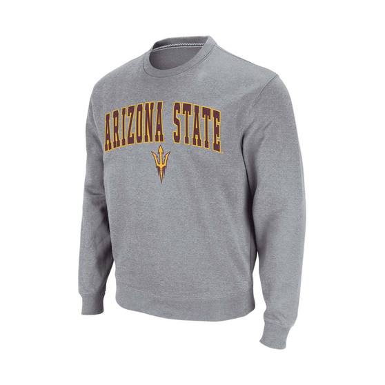 Men's Heather Gray Arizona State Sun Devils Arch Logo Crew Neck Sweatshirt