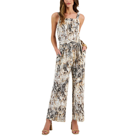 Women's Square-Neck Belted Sleeveless Jumpsuit