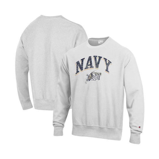 Men's Gray Navy Midshipmen Arch Over Logo Reverse Weave Pullover Sweatshirt