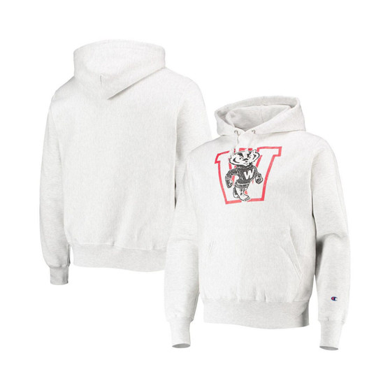 Men's Heathered Gray Wisconsin Badgers Team Vault Logo Reverse Weave Pullover Hoodie