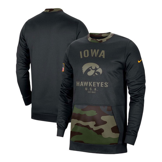 Men's Black and Camo Iowa Hawkeyes Military Appreciation Performance Pullover Sweatshirt