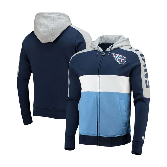 Men's Navy and Light Blue Tennessee Titans Playoffs Color Block Full-Zip Hoodie