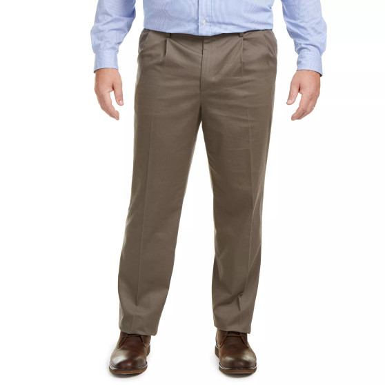 Men's Big & Tall Signature Lux Cotton Classic Fit Pleated Creased Stretch Khaki Pants