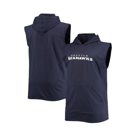 Men's College Navy Seattle Seahawks Big and Tall Muscle Sleeveless Pullover Hoodie