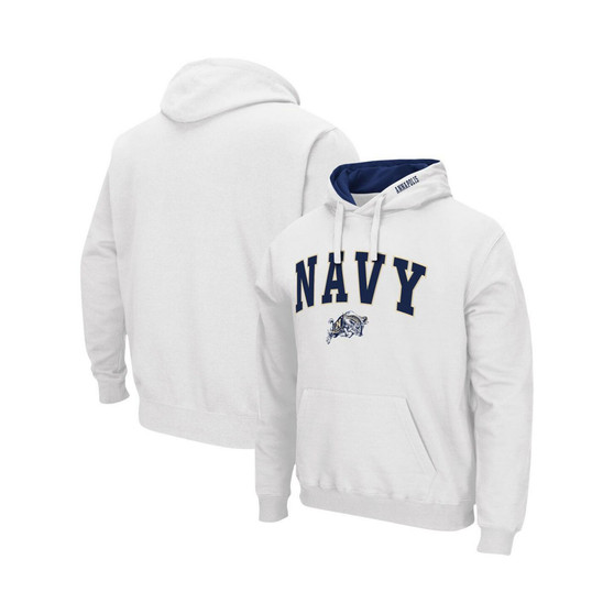 Men's White Navy Midshipmen Arch and Logo 3.0 Pullover Hoodie