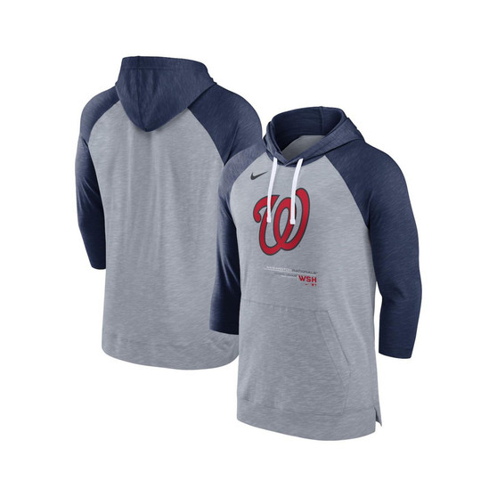 Men's Heather Gray, Heather Navy Washington Nationals Baseball Raglan 3/4-Sleeve Pullover Hoodie
