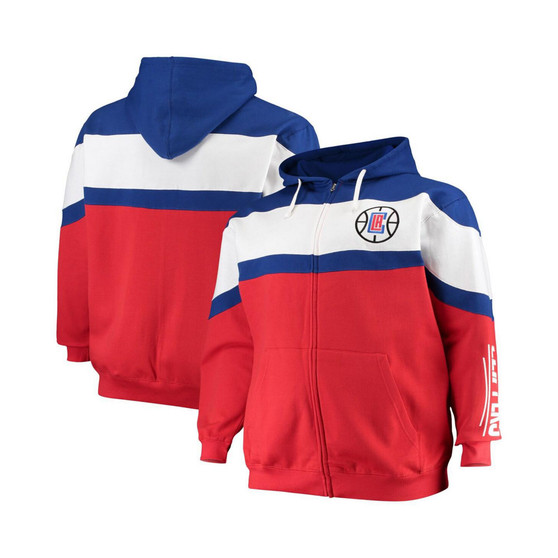 Men's Royal, White LA Clippers Color Block Wordmark Logo Big and Tall Full-Zip Hoodie