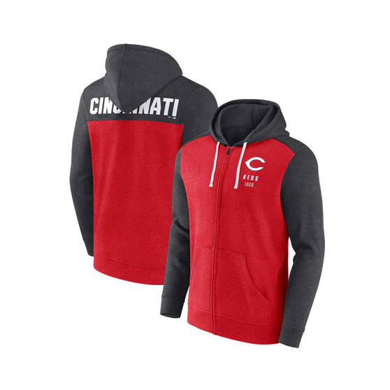 Men's Branded Heathered Red, Heathered Charcoal Cincinnati Reds Blown Away Full-Zip Hoodie