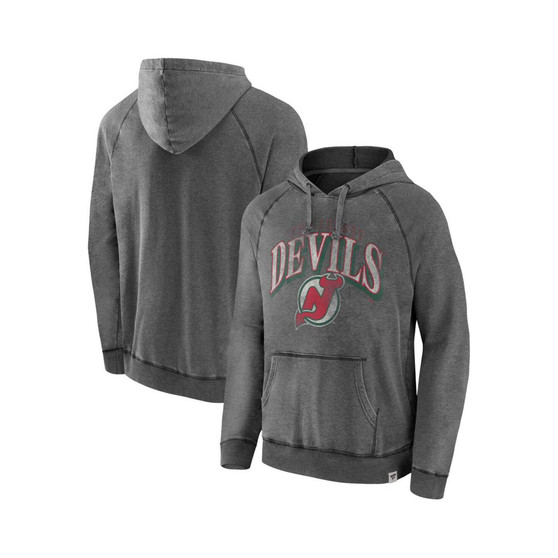 Men's Branded Gray New Jersey Devils Heritage Broken Ice Washed Raglan Pullover Hoodie