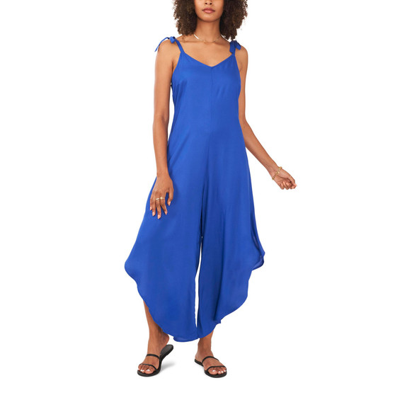 Women's Sleeveless Tie Shoulder Challis Jumpsuit