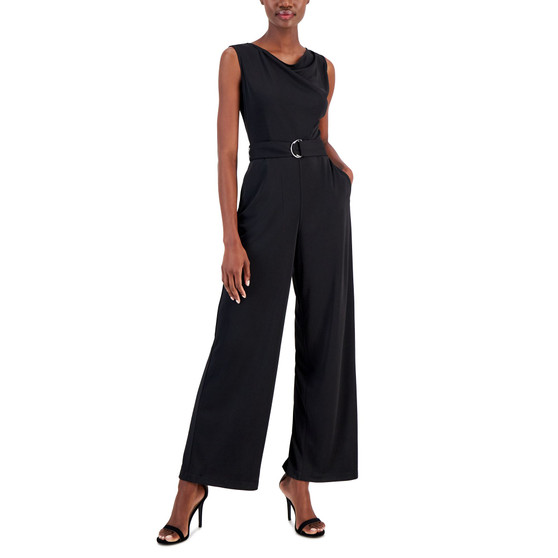 Women's Faux-Suede Belted Wide-Leg Jumpsuit