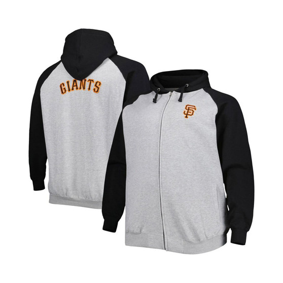 Men's Heather Gray, Black San Francisco Giants Big and Tall Raglan Hoodie Full-Zip Sweatshirt