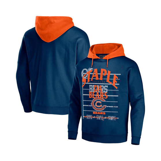 Men's NFL X Staple Navy Chicago Bears Oversized Gridiron Vintage-Like Wash Pullover Hoodie