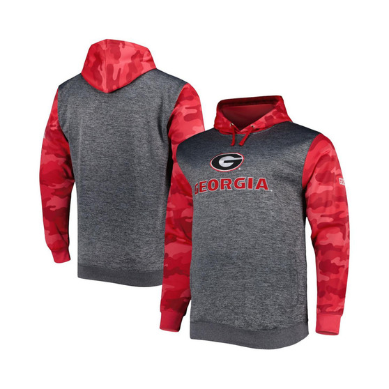 Men's Heather Charcoal Georgia Bulldogs Big and Tall Raglan Fleece Pullover Hoodie