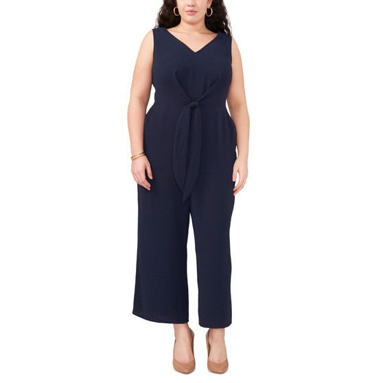 Plus Size Solid Tie-Front V-Neck Jumpsuit