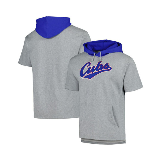 Men's Heather Gray Chicago Cubs Postgame Short Sleeve Pullover Hoodie