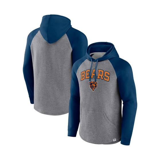 Men's Branded Heathered Gray, Navy Chicago Bears By Design Raglan Pullover Hoodie