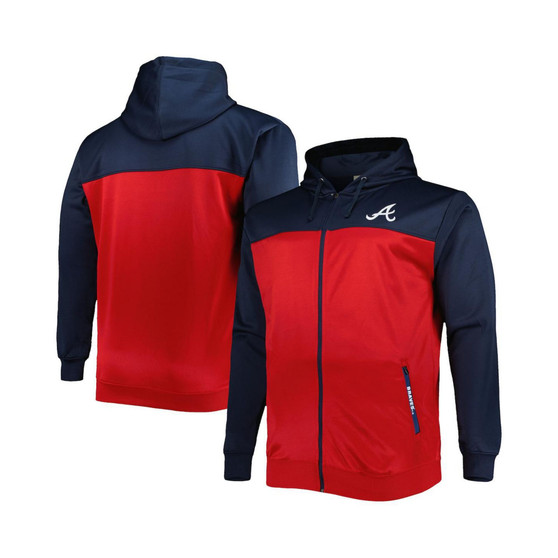 Men's Navy, Red Atlanta Braves Big and Tall Yoke Full-Zip Hoodie