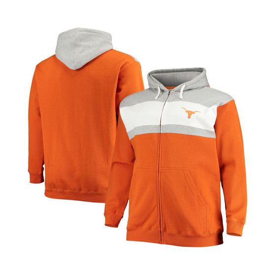 Men's Texas Orange, Heathered Gray Texas Longhorns Big and Tall Color Block Full-Zip Hoodie