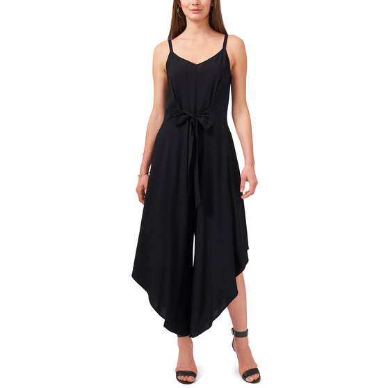 Solid Tie-Front Challis High-Leg Jumpsuit