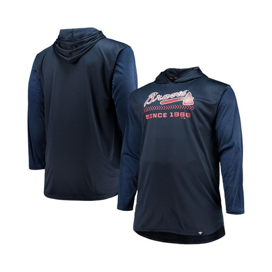 Men's Navy, Heathered Navy Atlanta Braves Big and Tall Wordmark Club Pullover Hoodie