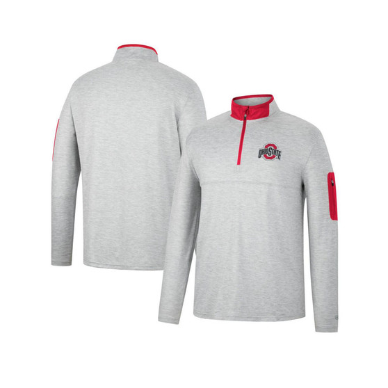 Men's Heathered Gray, Scarlet Ohio State Buckeyes Country Club Windshirt Quarter-Zip Jacket